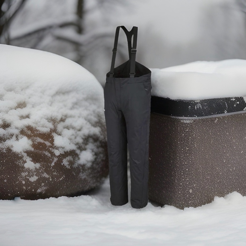 Black Insulated Snow Bib Pants with Adjustable Suspenders
